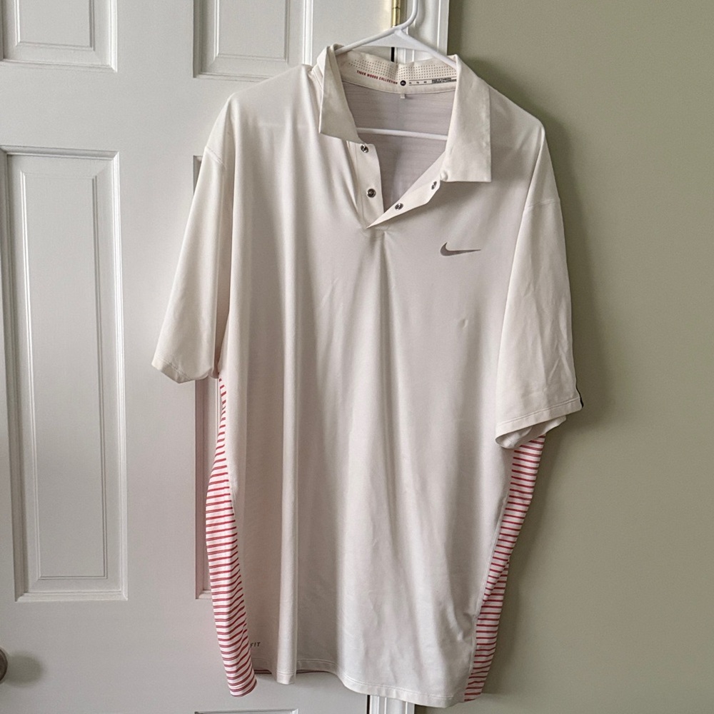 Nike Men's White Polo Shirt with Red Accents